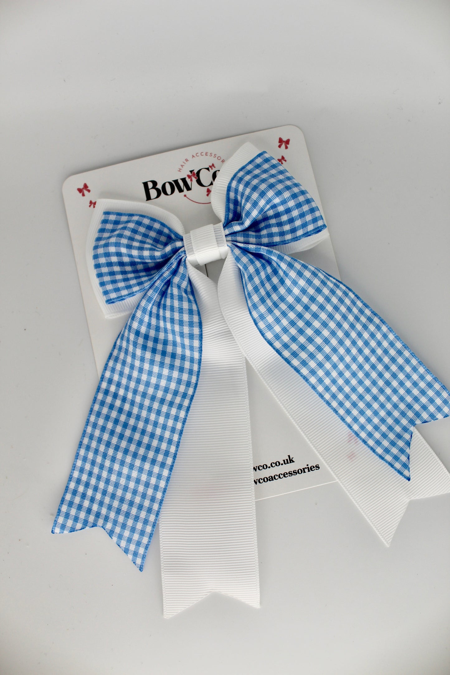 Classic Tail Bow - Light Blue Gingham - Clip