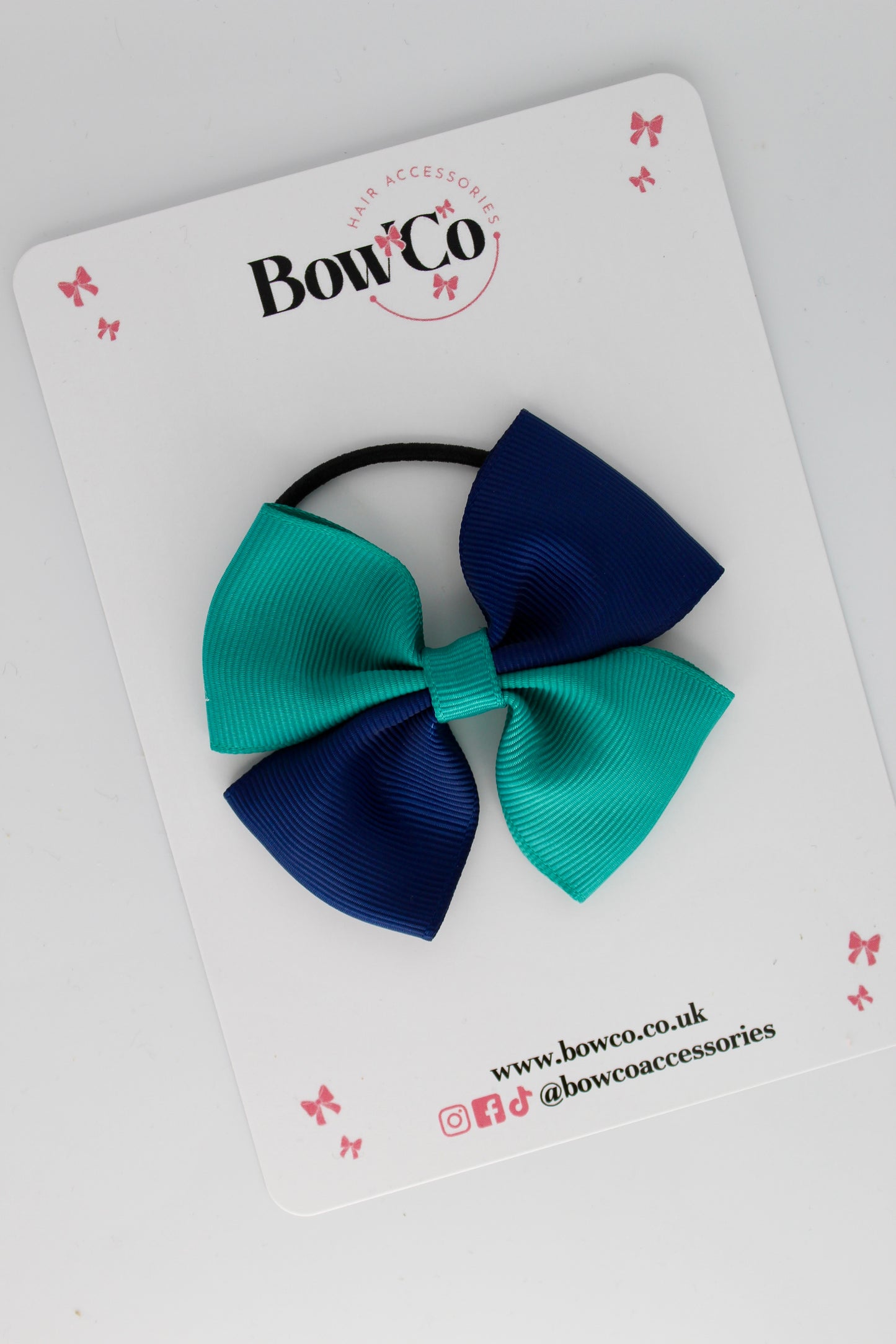 Jade Green and Navy Blue - Twist Bow - Elastic