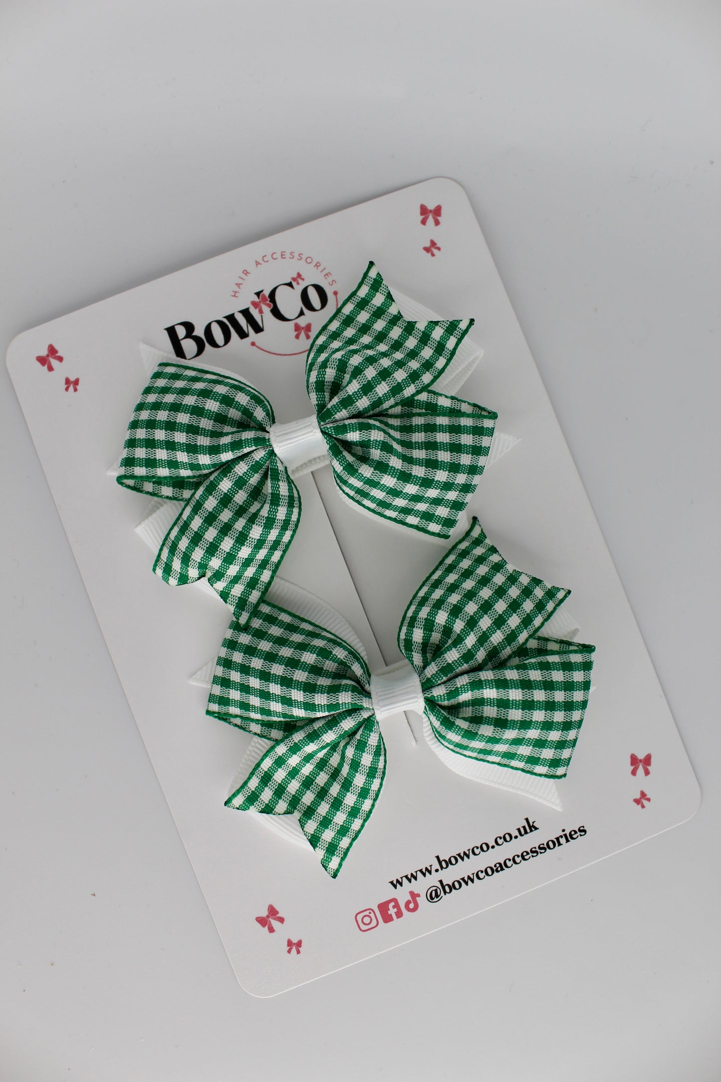 Layer Tail Bow Set - Green Gingham - Clip