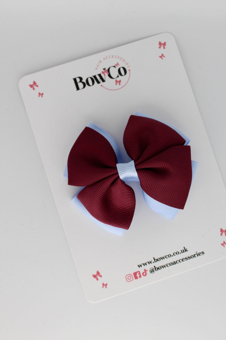 Double Layer Bow - Clips - Burgundy and Bluebell