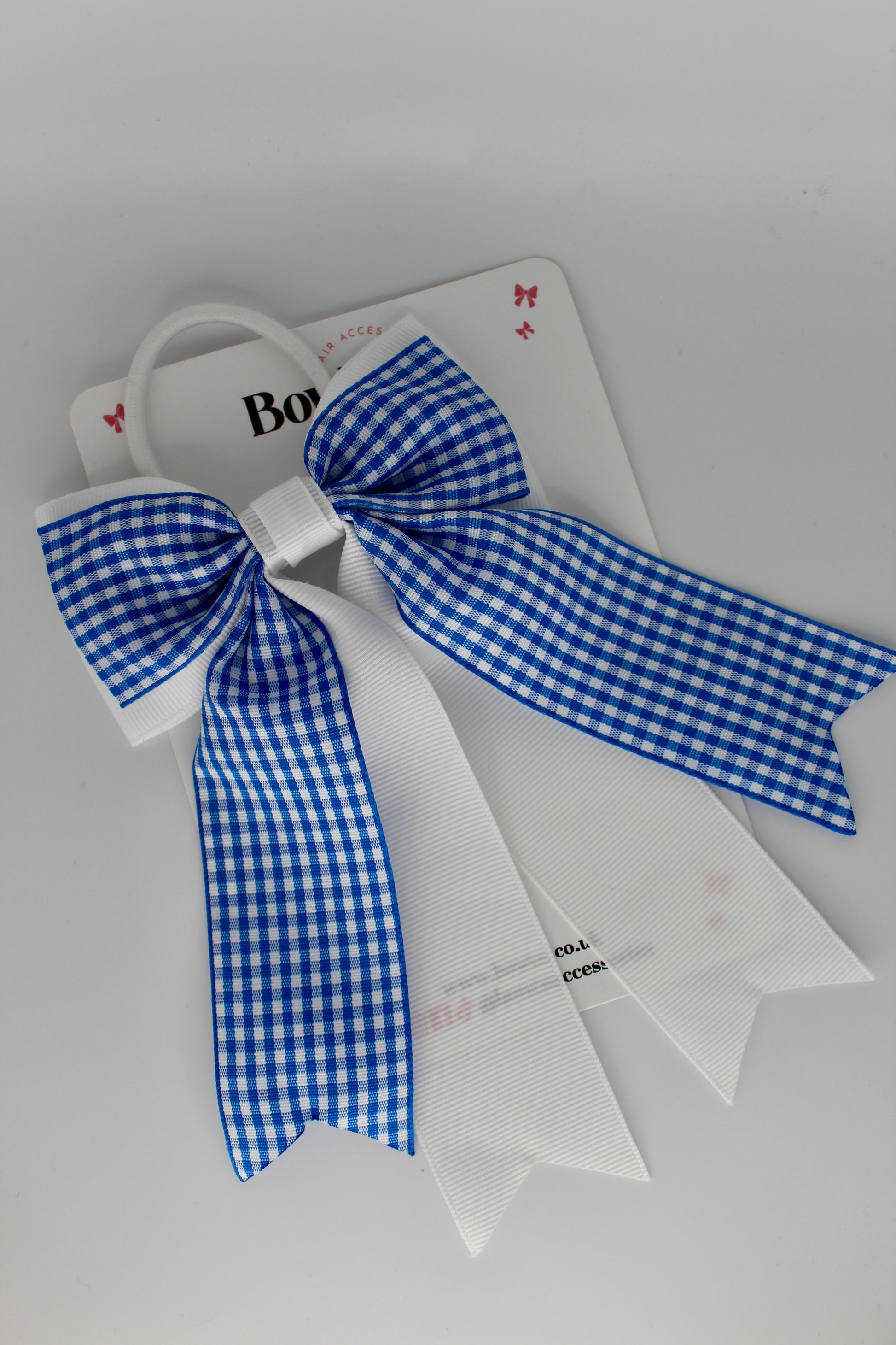 Classic Tail Bow - Royal Blue Gingham - Elastic