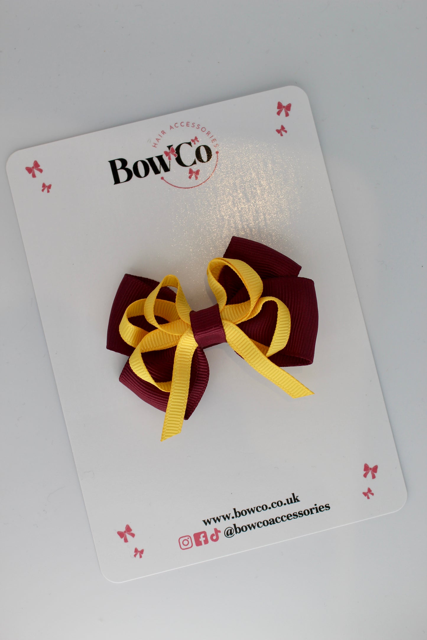 Burgundy and Yellow Gold - Double Bow - Clip
