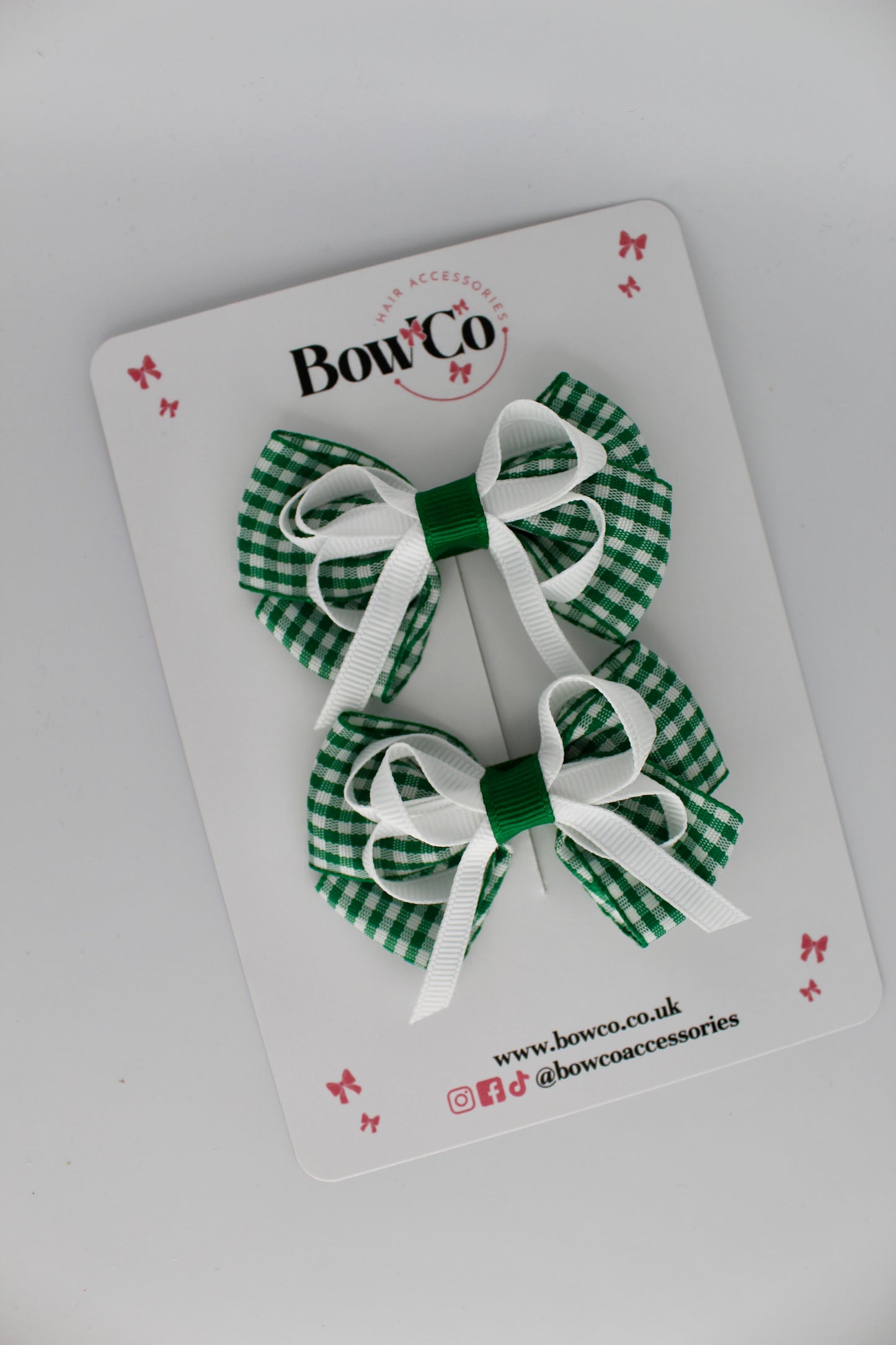 Double Bow Set - Green Gingham - Clip