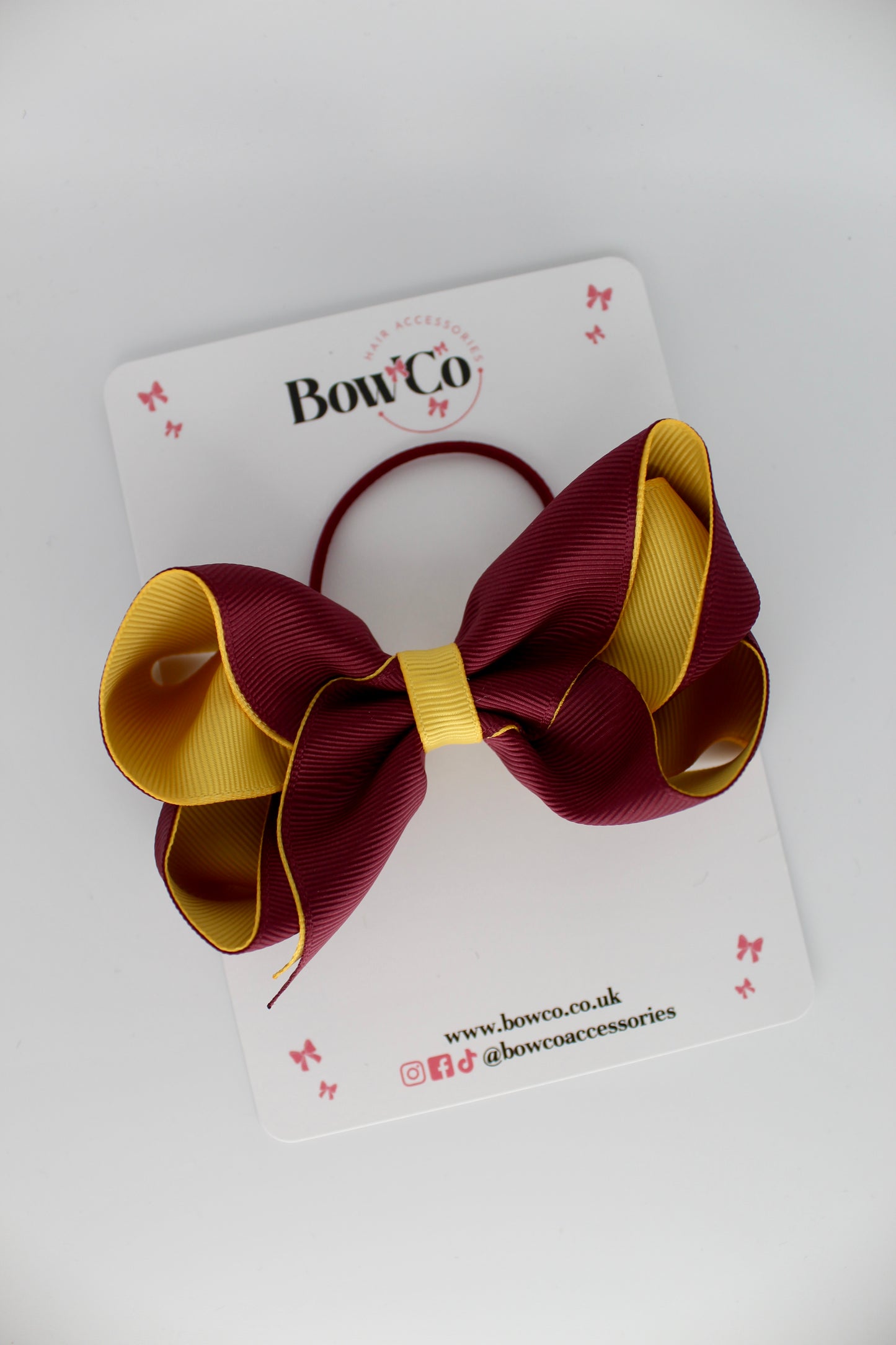 4 Inch Loop Bow - Elastic - Burgundy and Yellow Gold