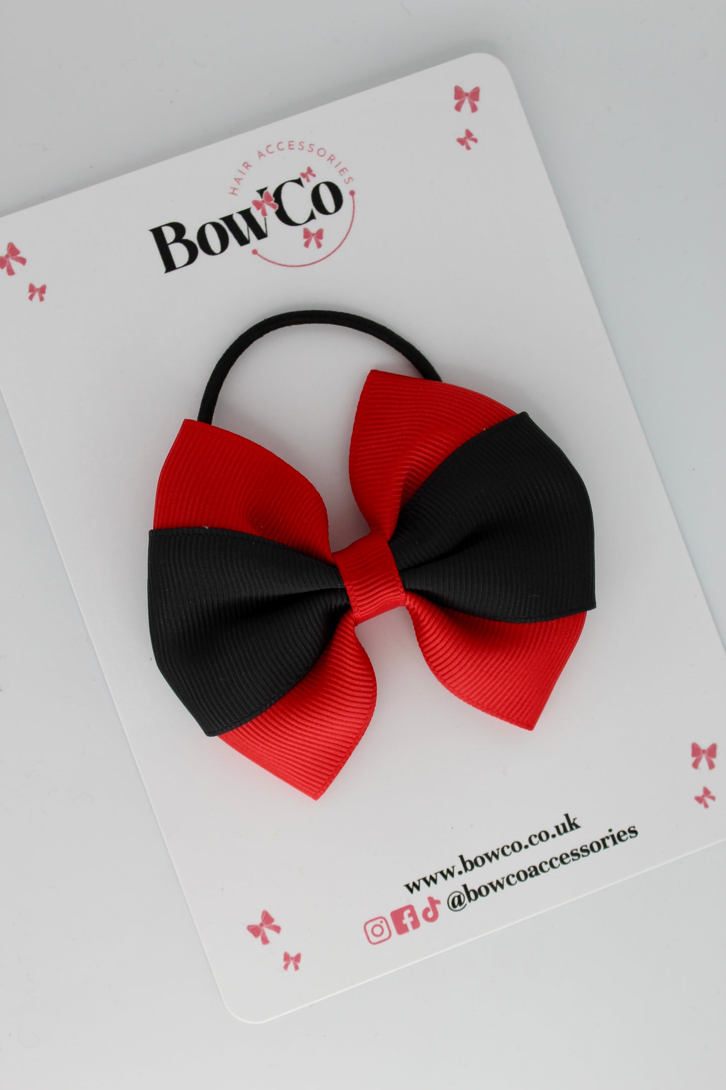 Red and Black - Round Tuxedo Bow - Elastic