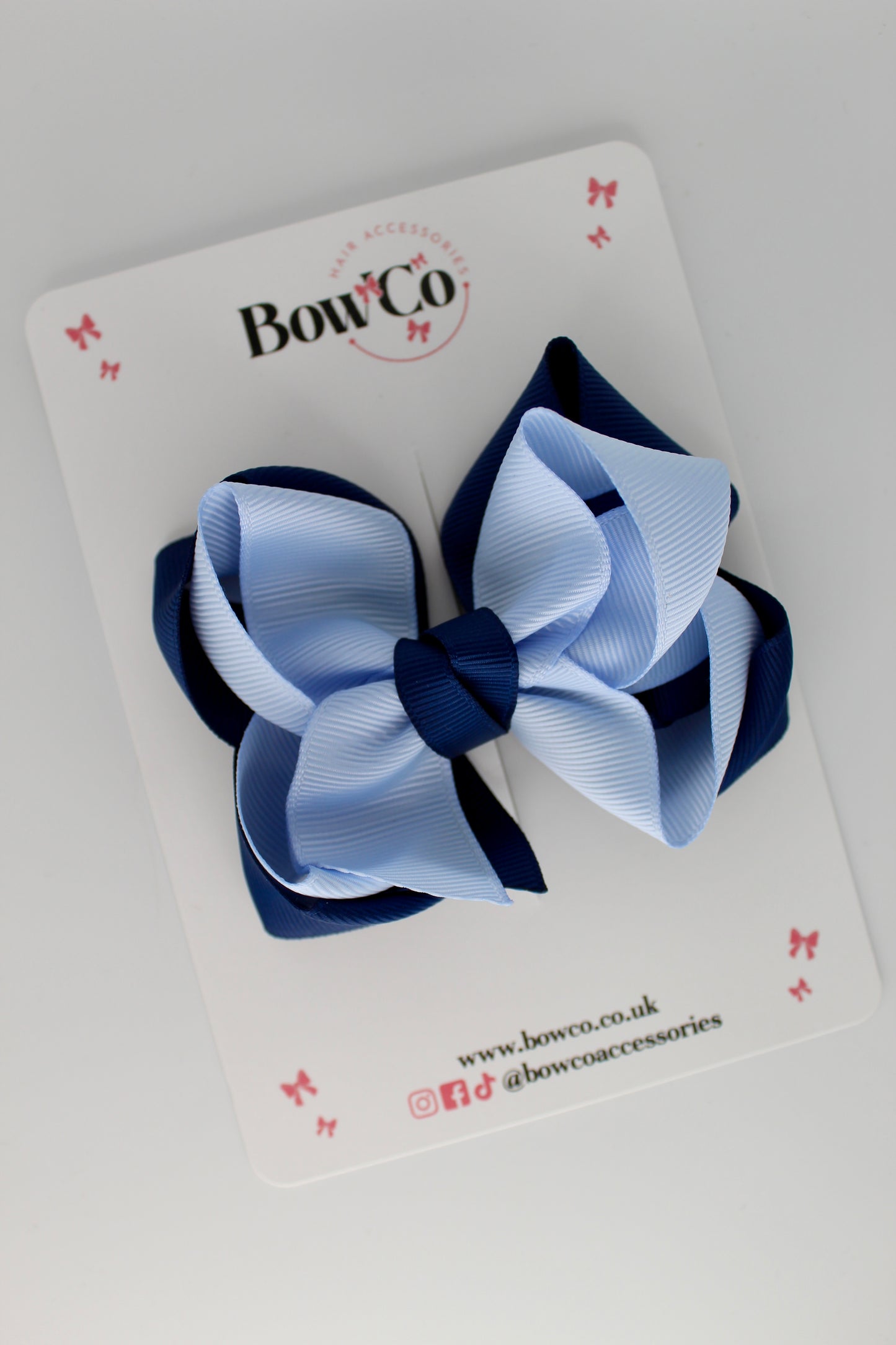 Double Loop School Hair Bow - Clip - Navy and Bluebell