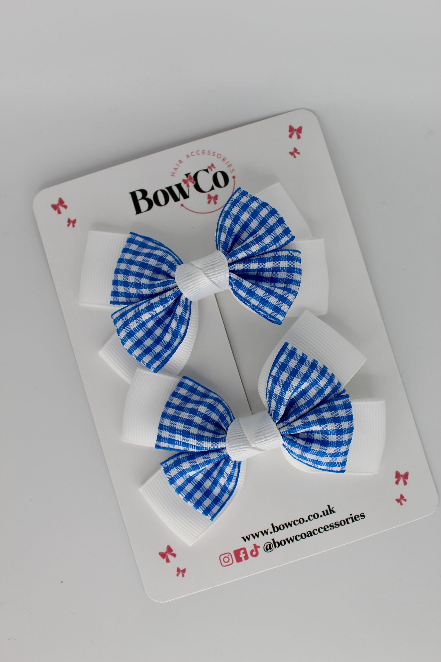 Layer Bow Set - Royal Blue Gingham - Clip