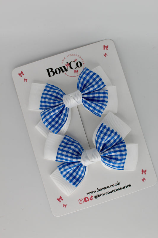 Layer Bow Set - Royal Blue Gingham - Clip