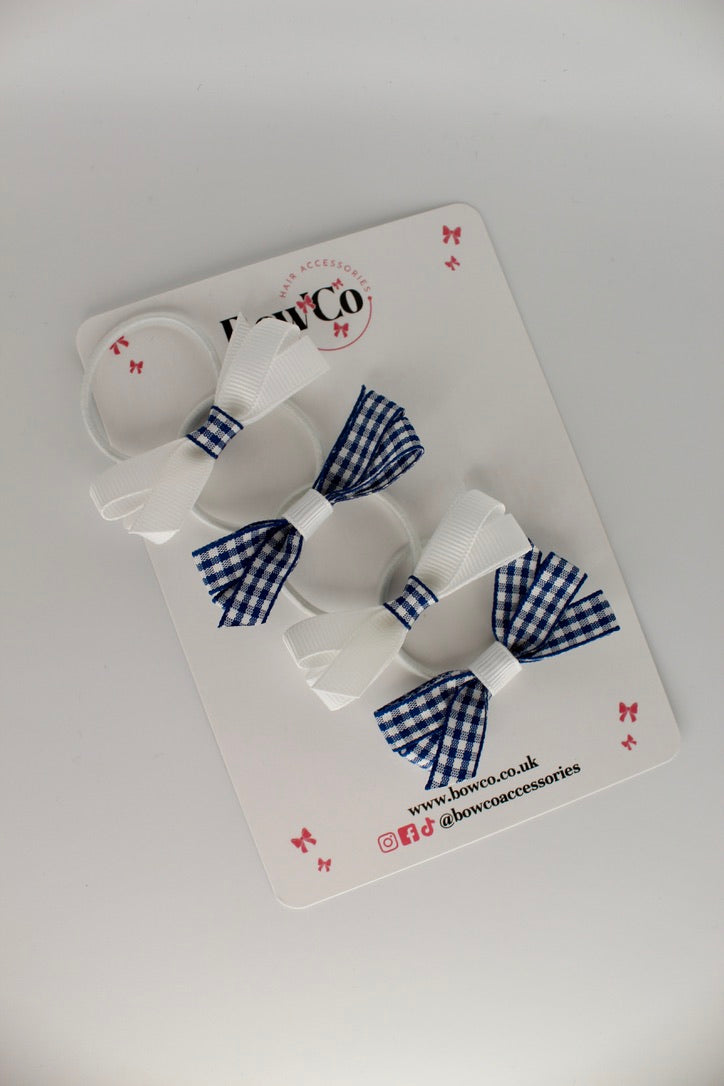 4-Bow Ballerina Bow Set - Navy Blue Gingham