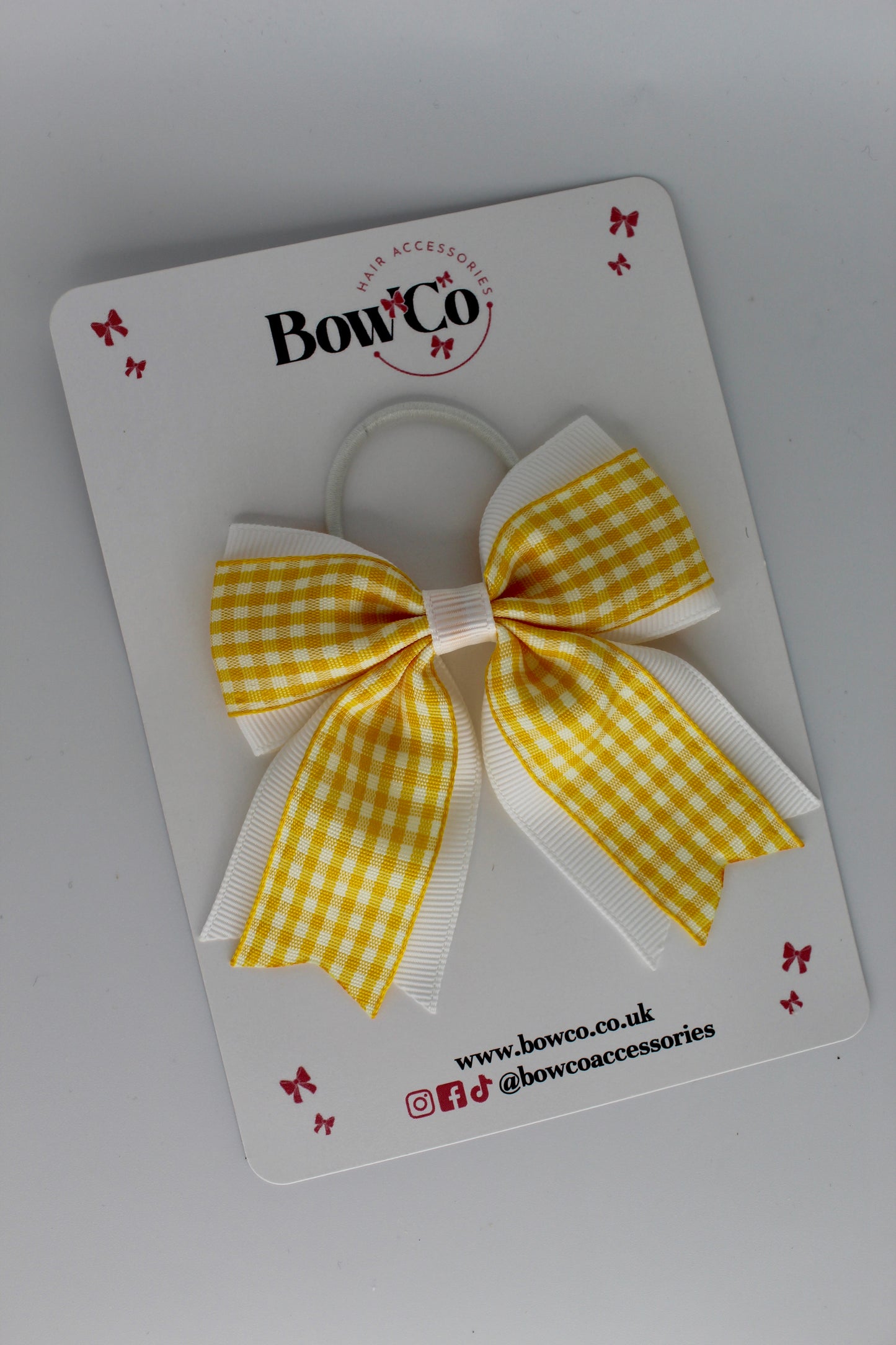 Layer Tail Bow - Yellow Gingham - Elastic