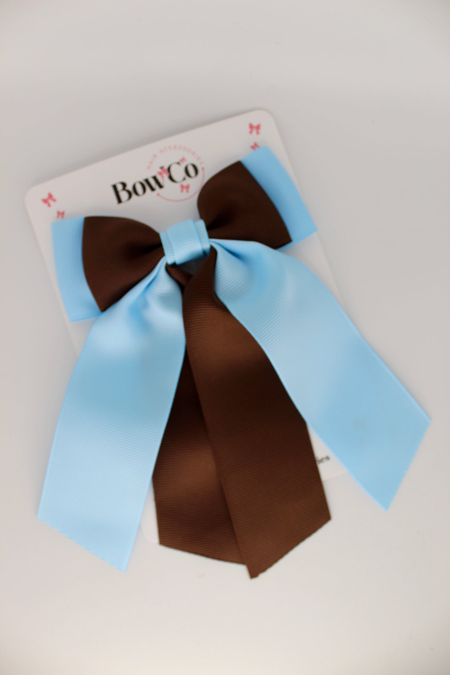Double Layer Tail Bow - Clip - Blue Topaz and Brown