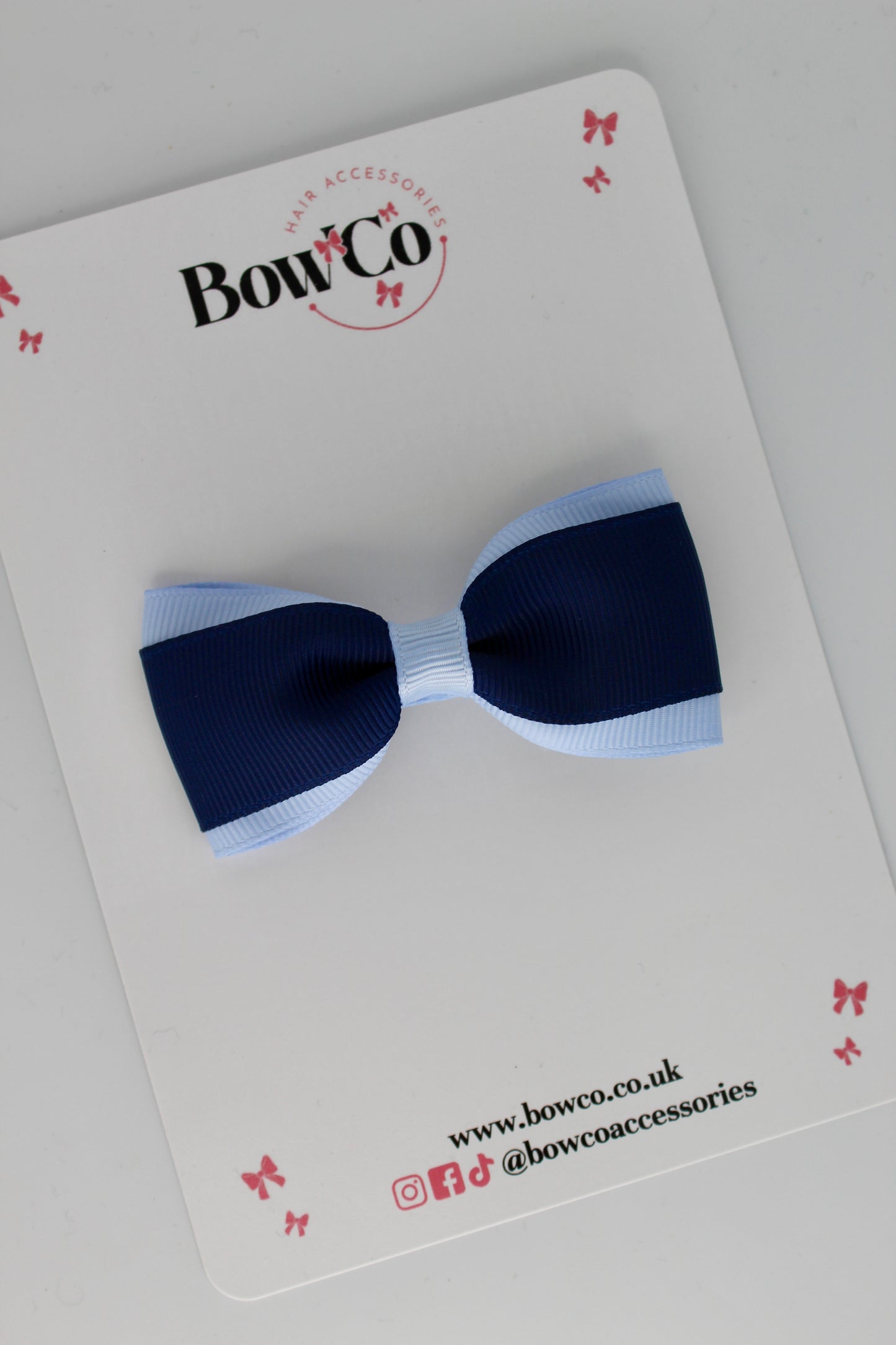 Navy Blue and Bluebell - Tuxedo Bow - Clip