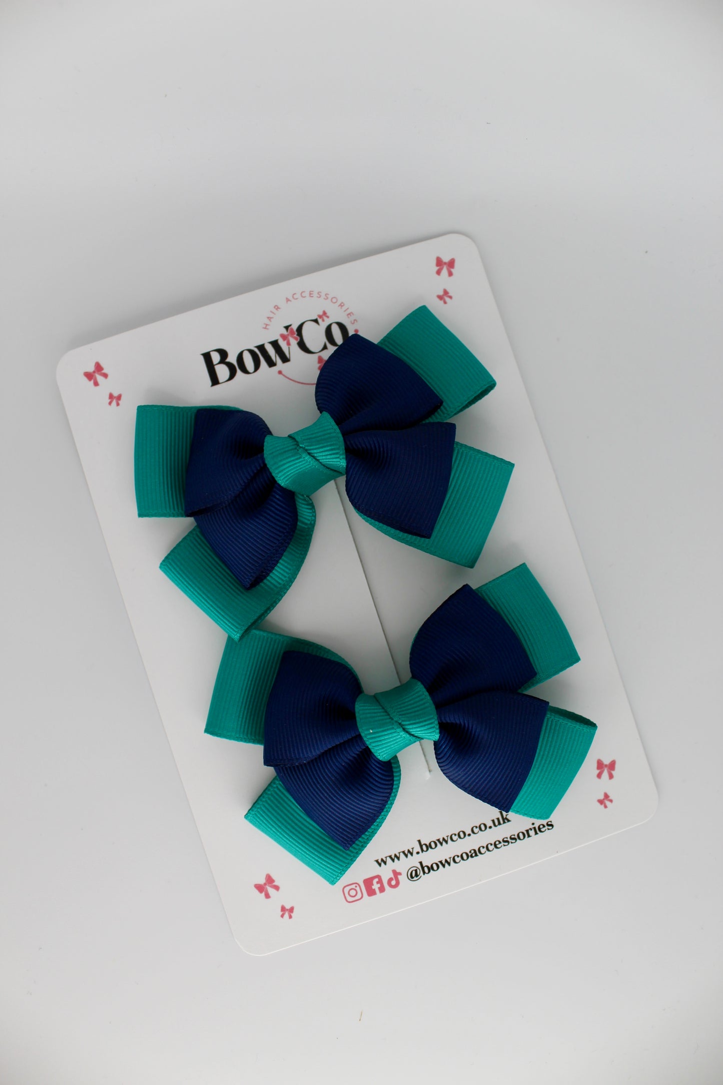 Layer Bow Set - Clip - Jade Green and Navy Blue