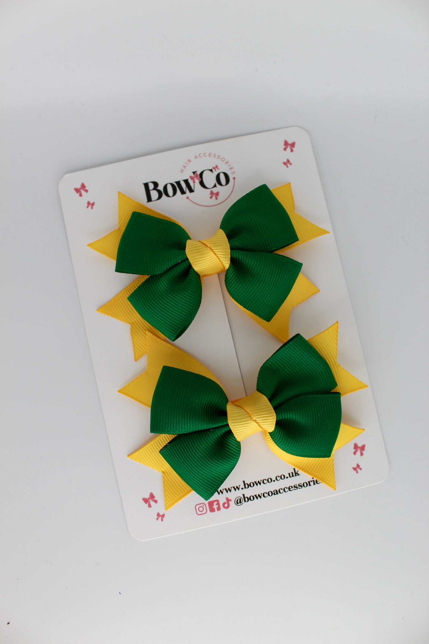 Knot Bow Set - Clip - Forest Green and Yellow Gold