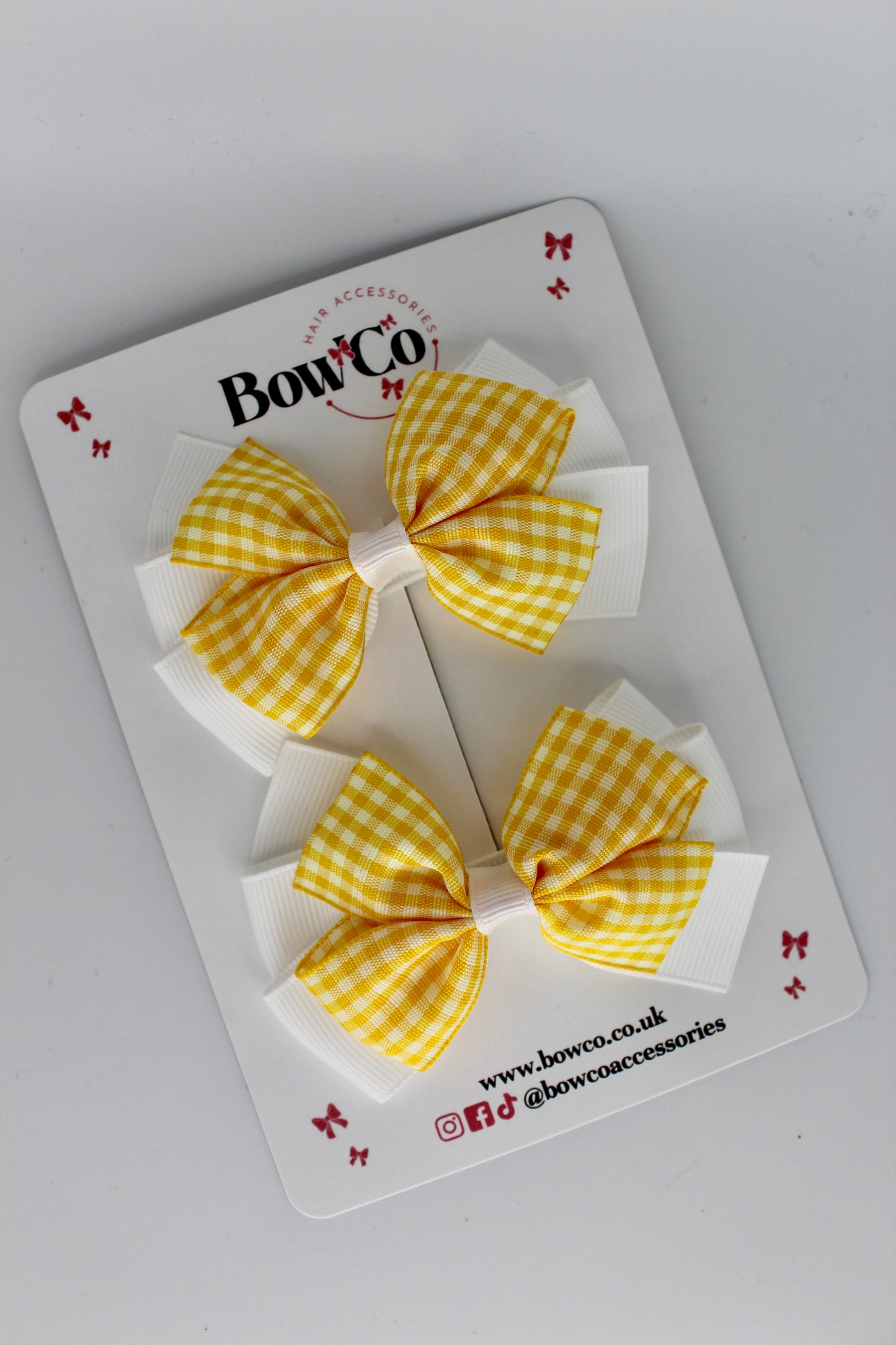 Pinwheel Bow Set - Yellow Gingham - Clip