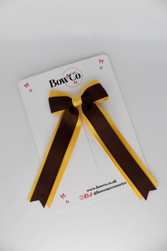 Tuxedo Tails School Hair Bow – Clip - Brown and Yellow Gold