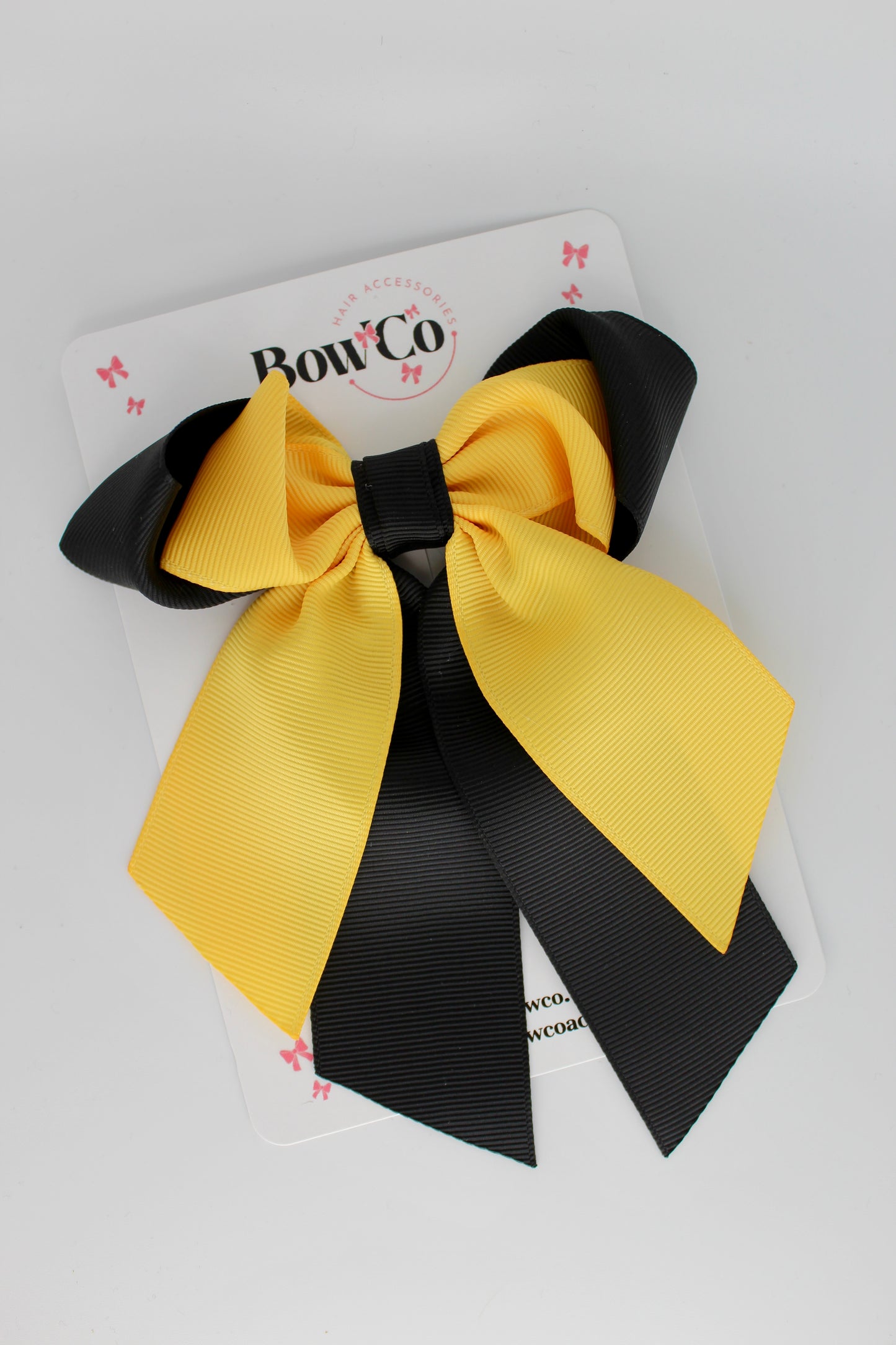 Layer Loop Tail Hair Bow - Clip - Black and Yellow Gold