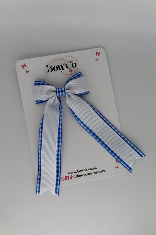 Tuxedo Tail Bow - Royal Blue Gingham - Elastic