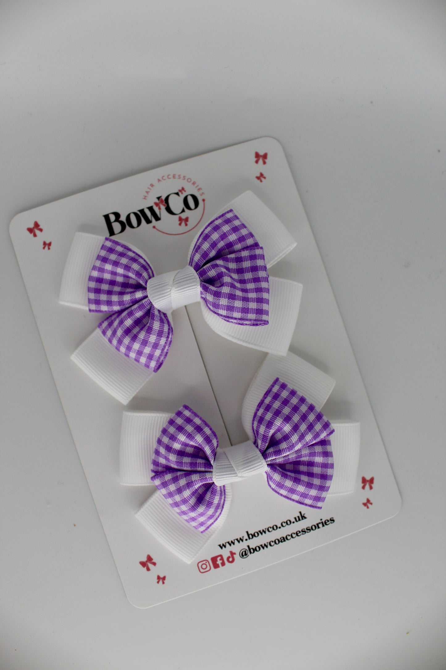 Layer Bow Set - Lilac Gingham - Clip