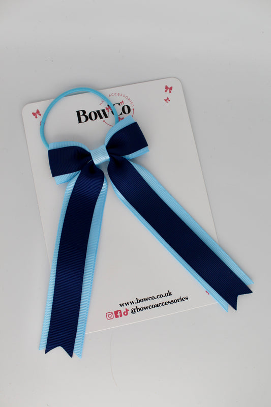 Tuxedo Tails Bow - Elastic - Navy Blue and Blue Topaz