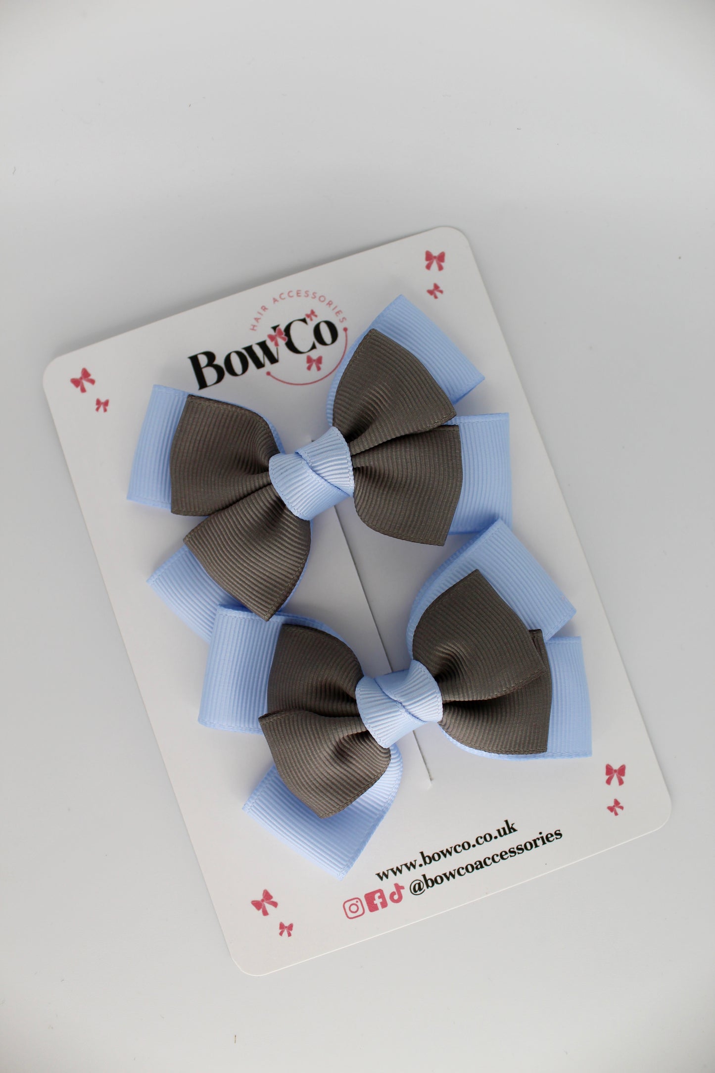 Layer Bow Set - Clip - Bluebell and Metal Grey