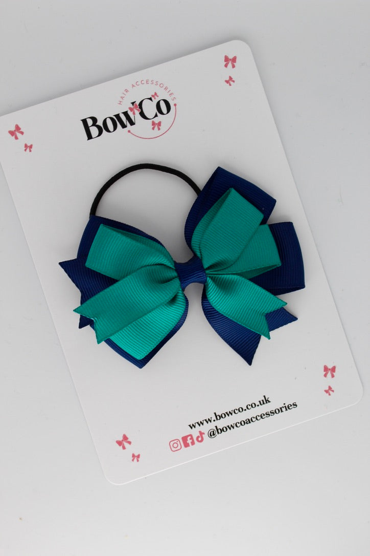 Jade Green and Navy Blue - Double Tail Bow - Elastic