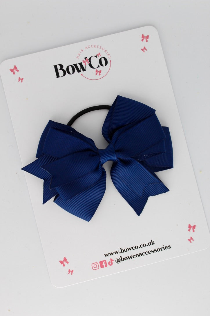 Navy Blue - Double Tail Bow - Elastic