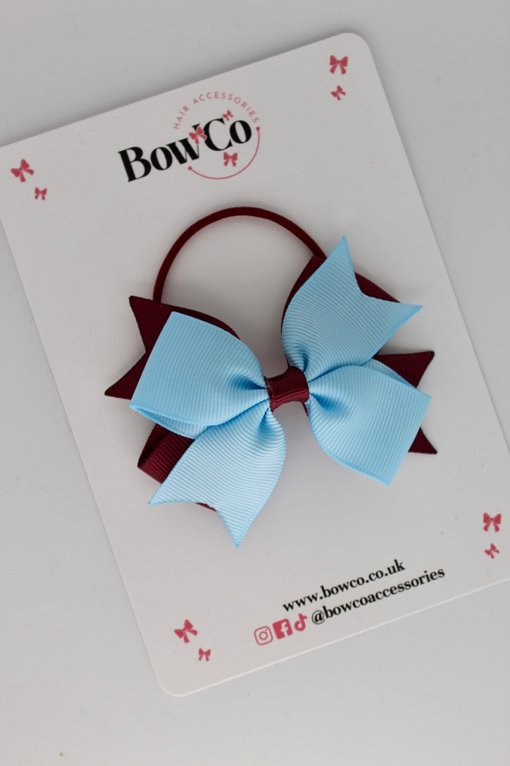 Burgundy and Blue Topaz - Layer Tail Bow - Elastic