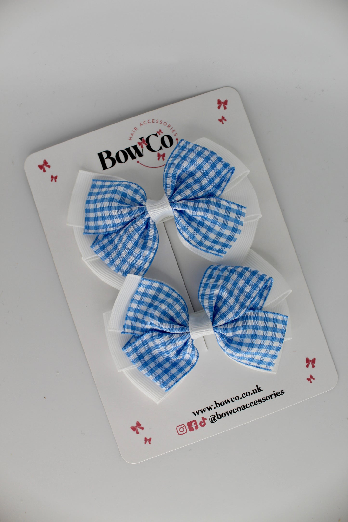School Bow Light Blue Gingham Pinwheel Set - Clip