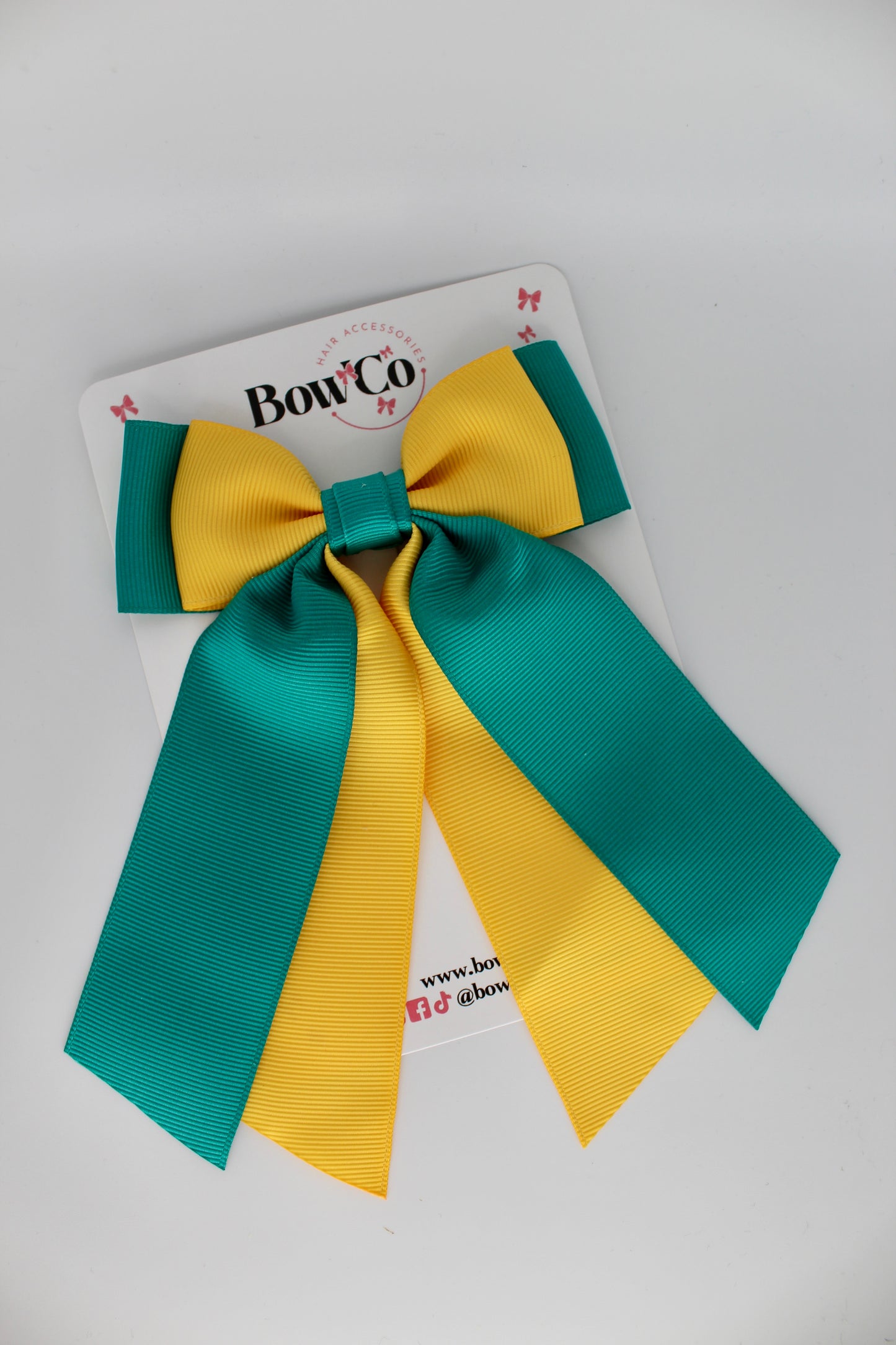 Double Layer Tail Bow - Clip - Jade Green and Yellow Gold