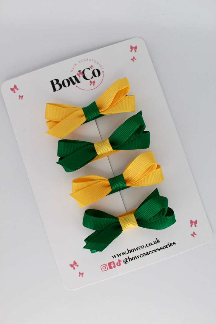 Ballerina Bows - Set of 4 - Clip - Forest Green and Yellow Gold