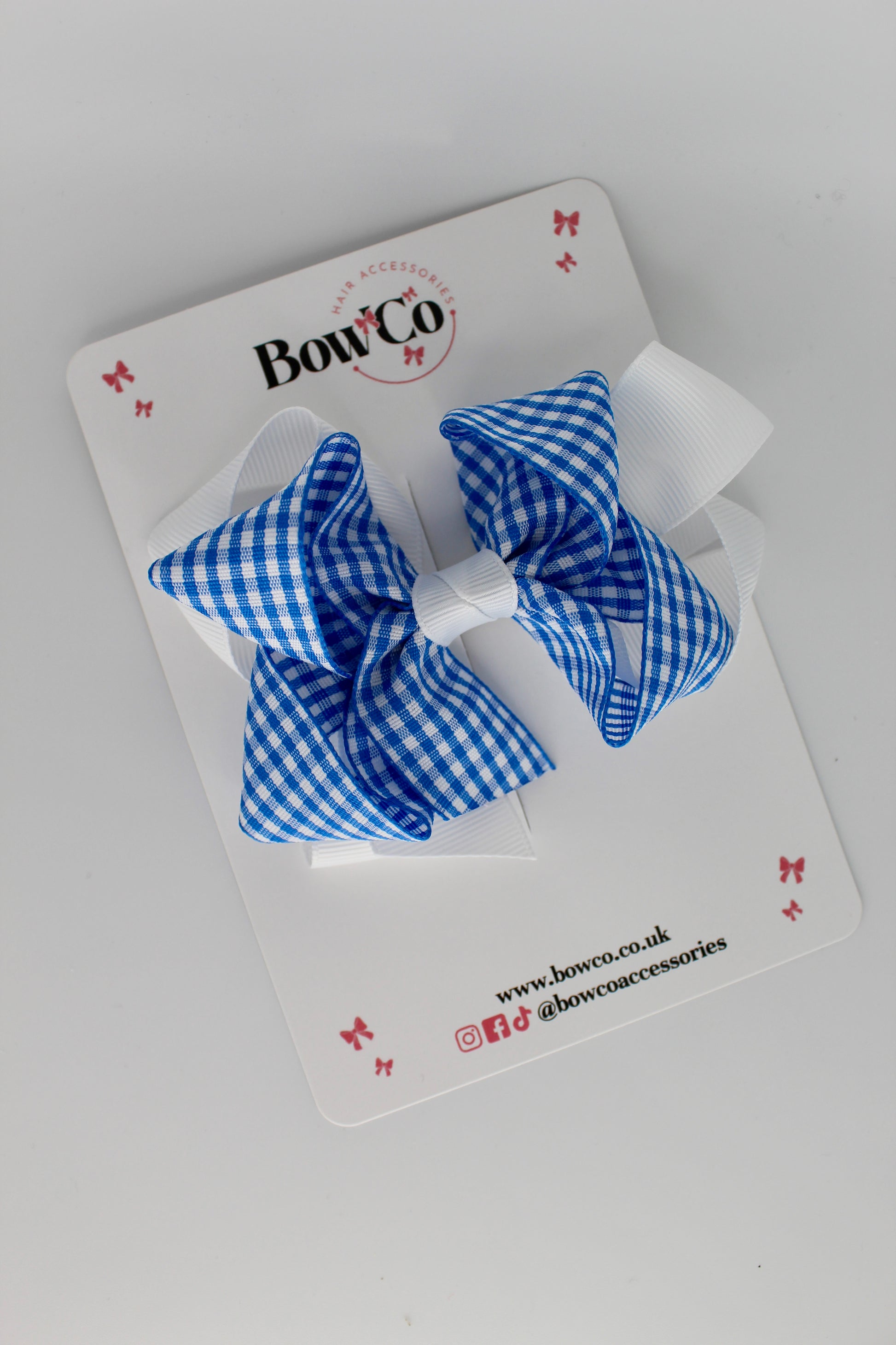 Double Loop Bow - Royal Blue Gingham - Elastic