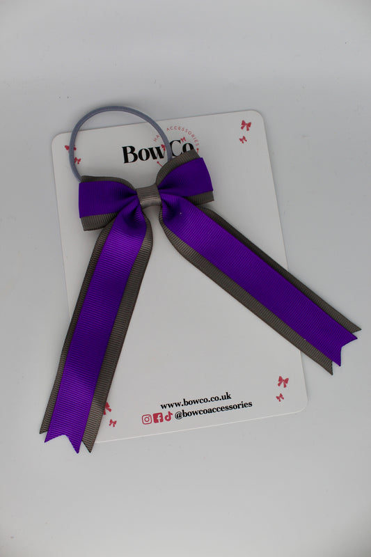 Tuxedo Tails Bow - Elastic - Purple and Metal Grey