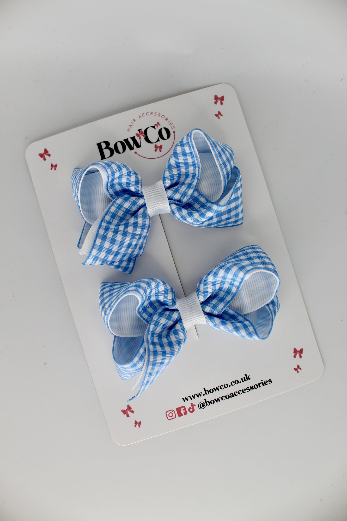 Loop Bow Set - Light Blue Gingham - Clip