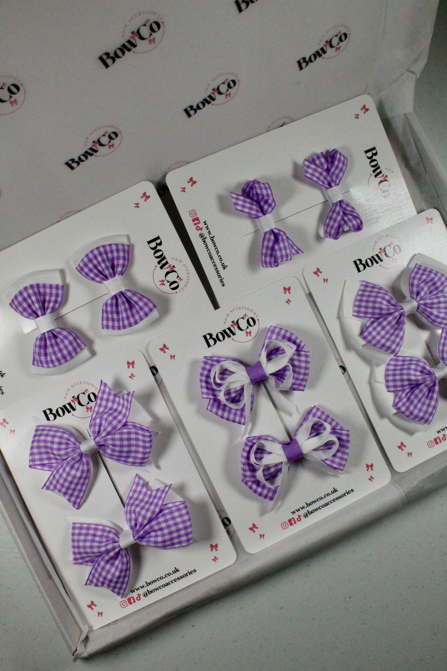 Lilac Gingham School Bow Bundle – Small/Medium - Clip