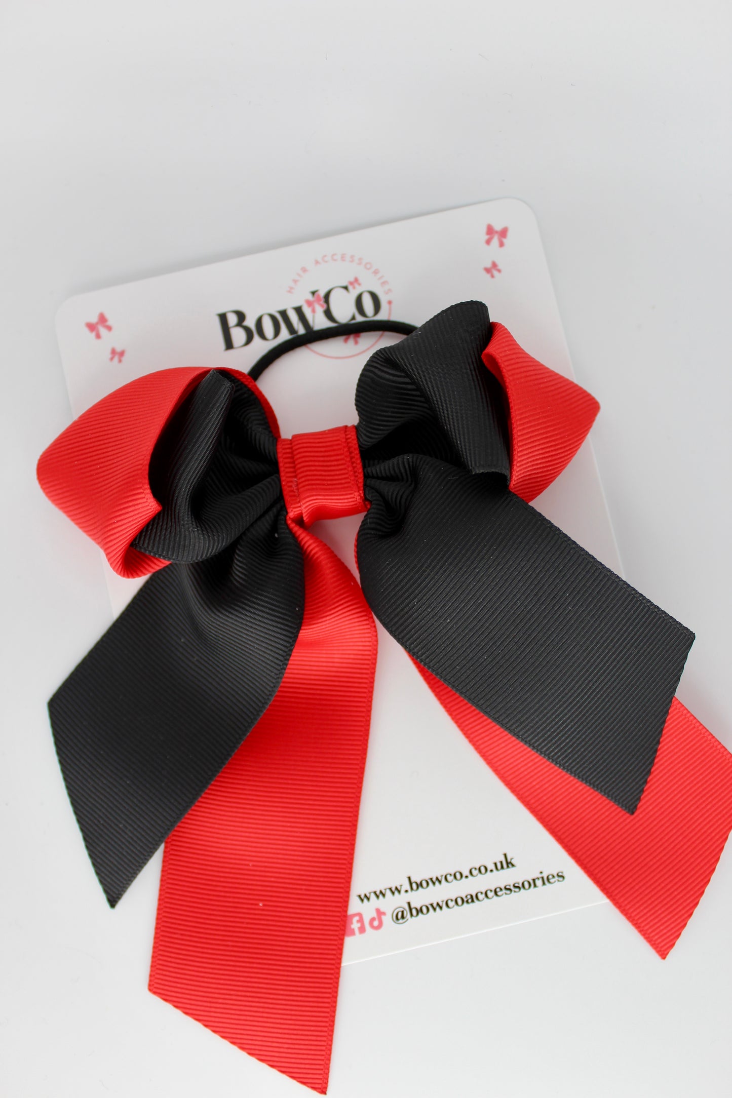 Layer Loop Tail Hair Bow - Elastic - Red and Black