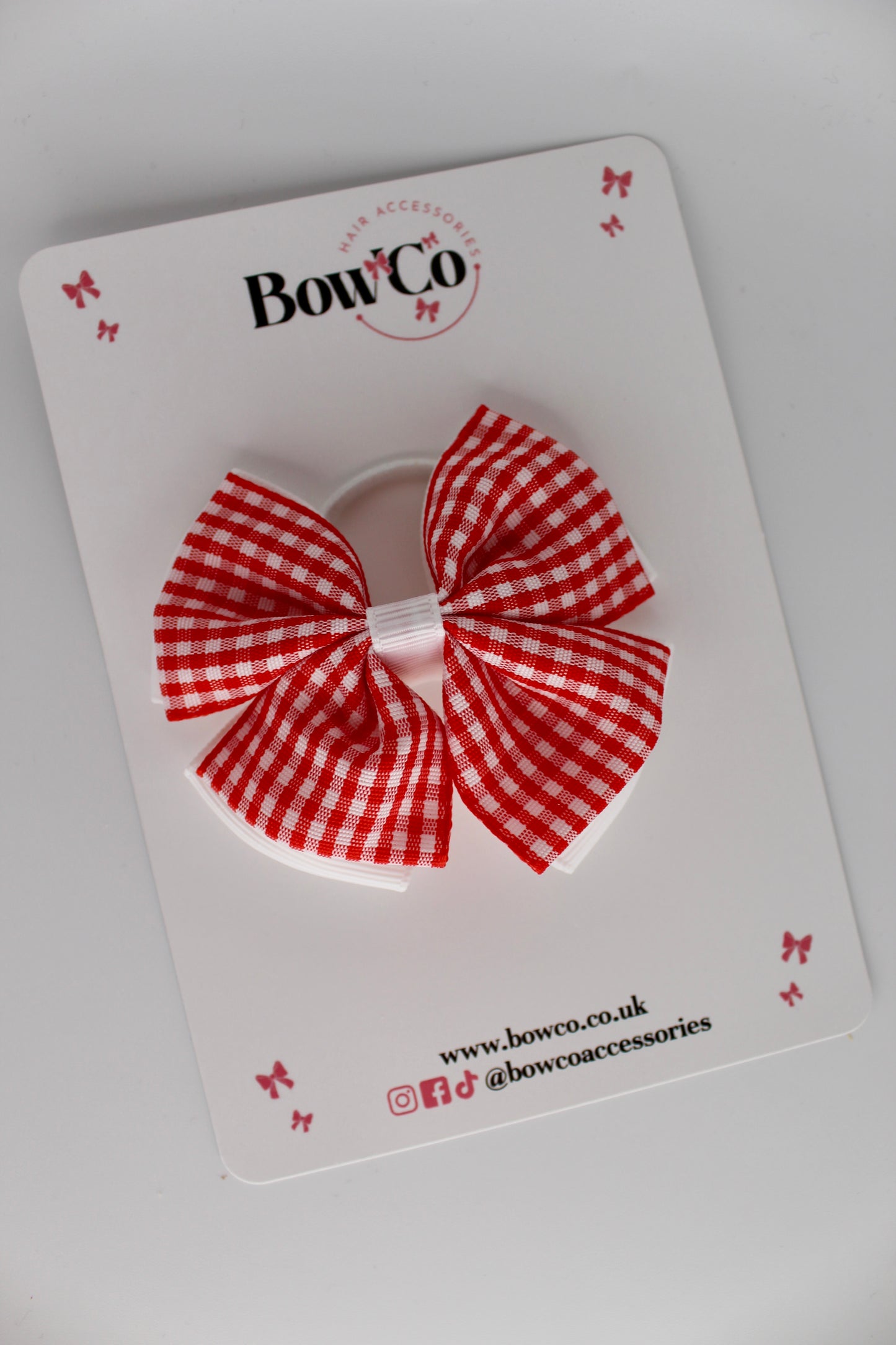 Double Layer Bow - Red Gingham - Elastic