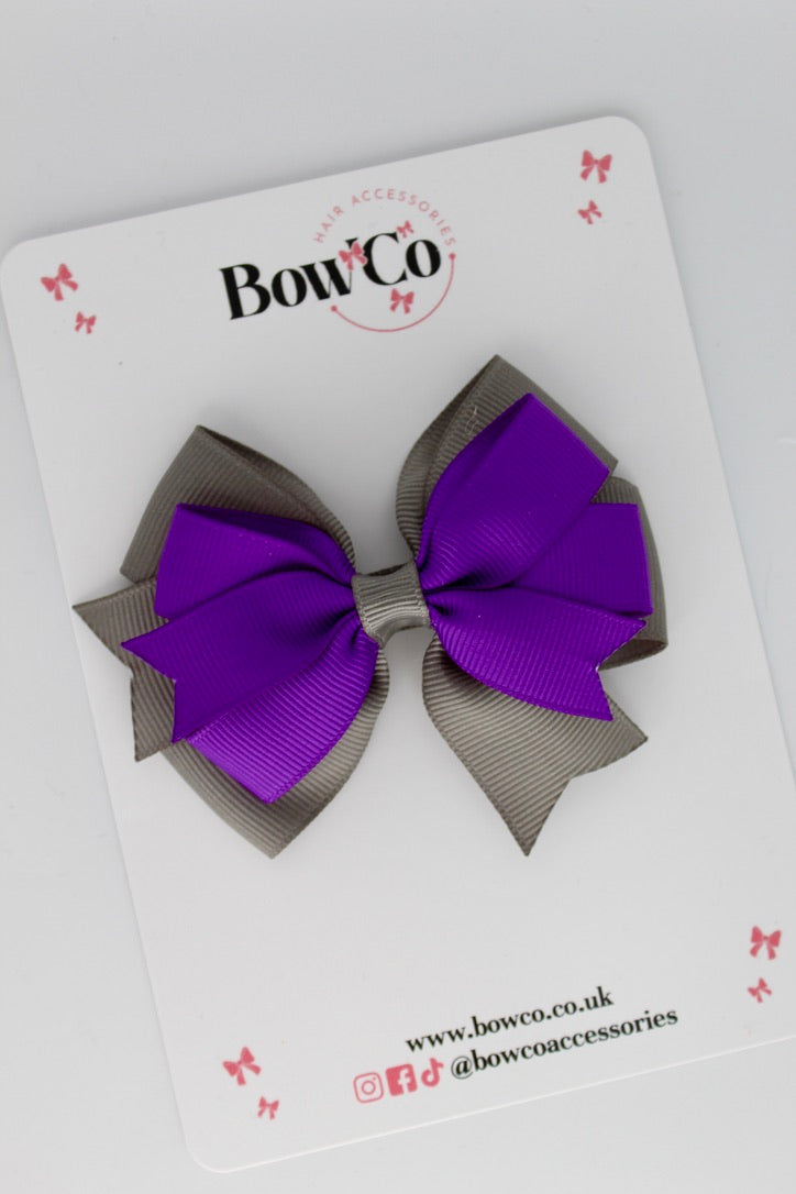 Purple and Grey - Double Tail Bow - Clip