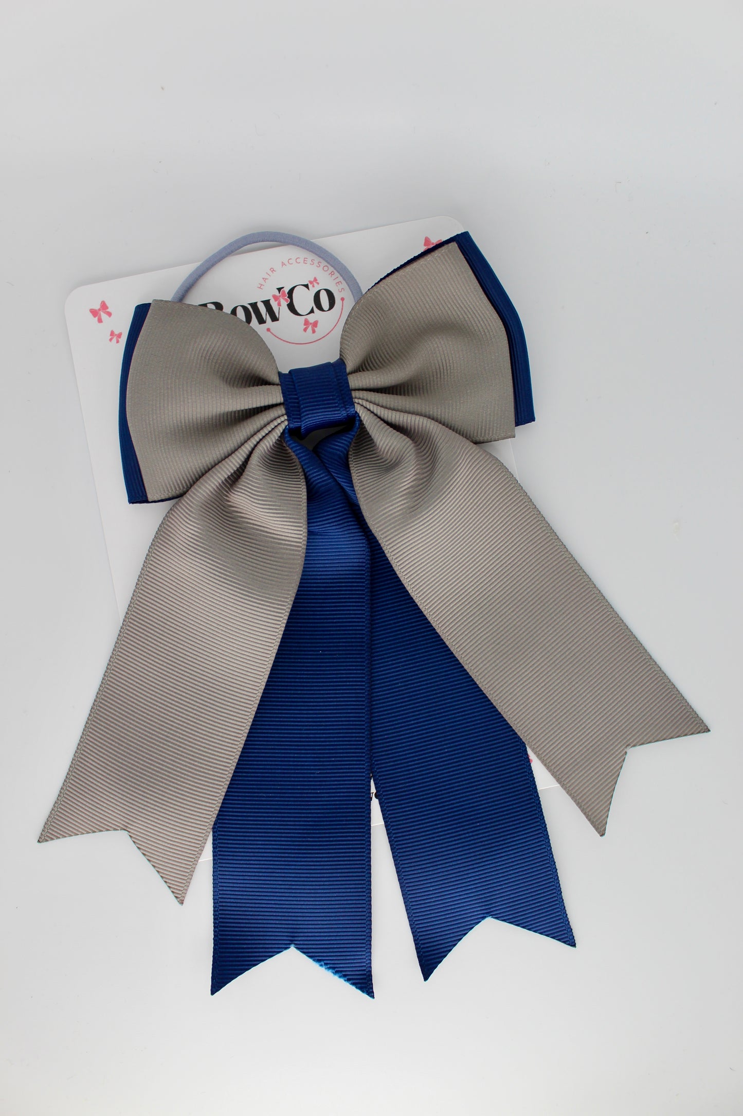 Classic Tail Bow - Elastic - Navy Blue and Metal Grey