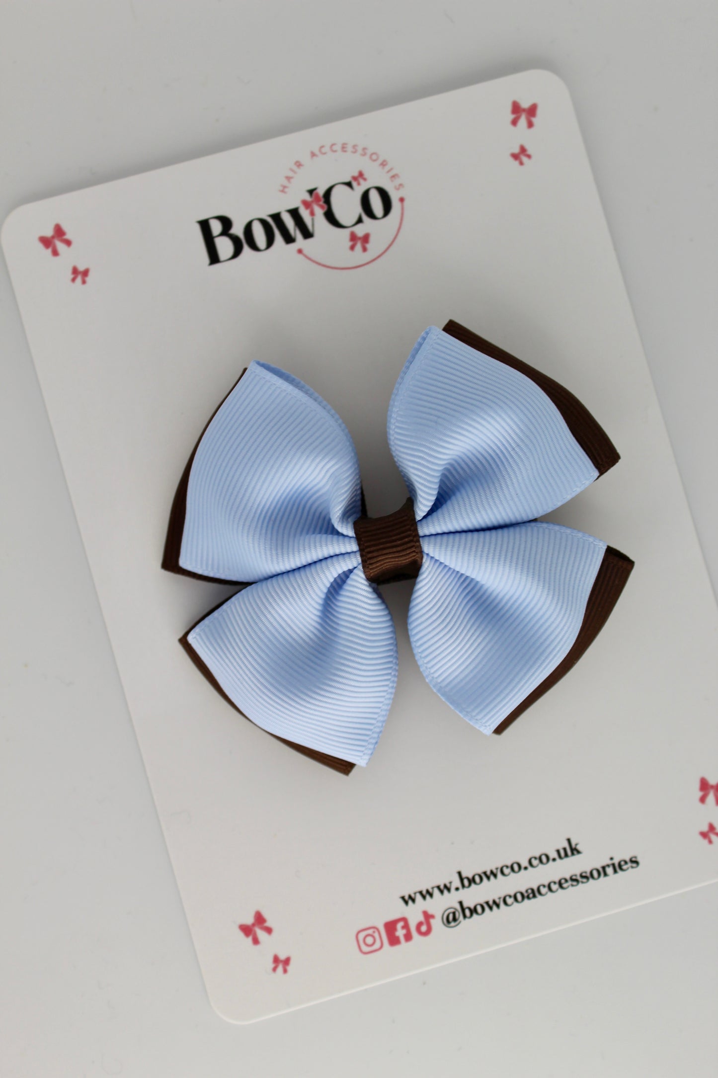 Double Layer Bow - Bluebell and Brown - Clip
