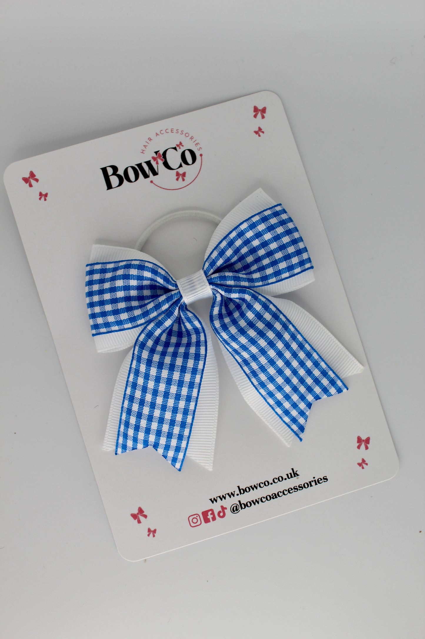 Layer Tail Bow - Royal Blue Gingham - Elastic