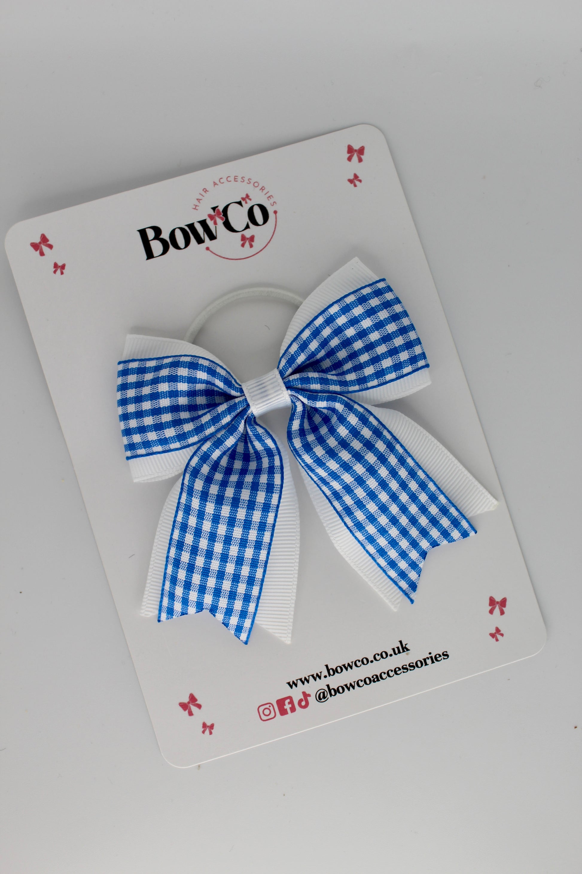 Layer Tail Bow - Royal Blue Gingham - Elastic