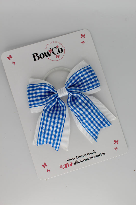 Layer Tail Bow - Royal Blue Gingham - Elastic