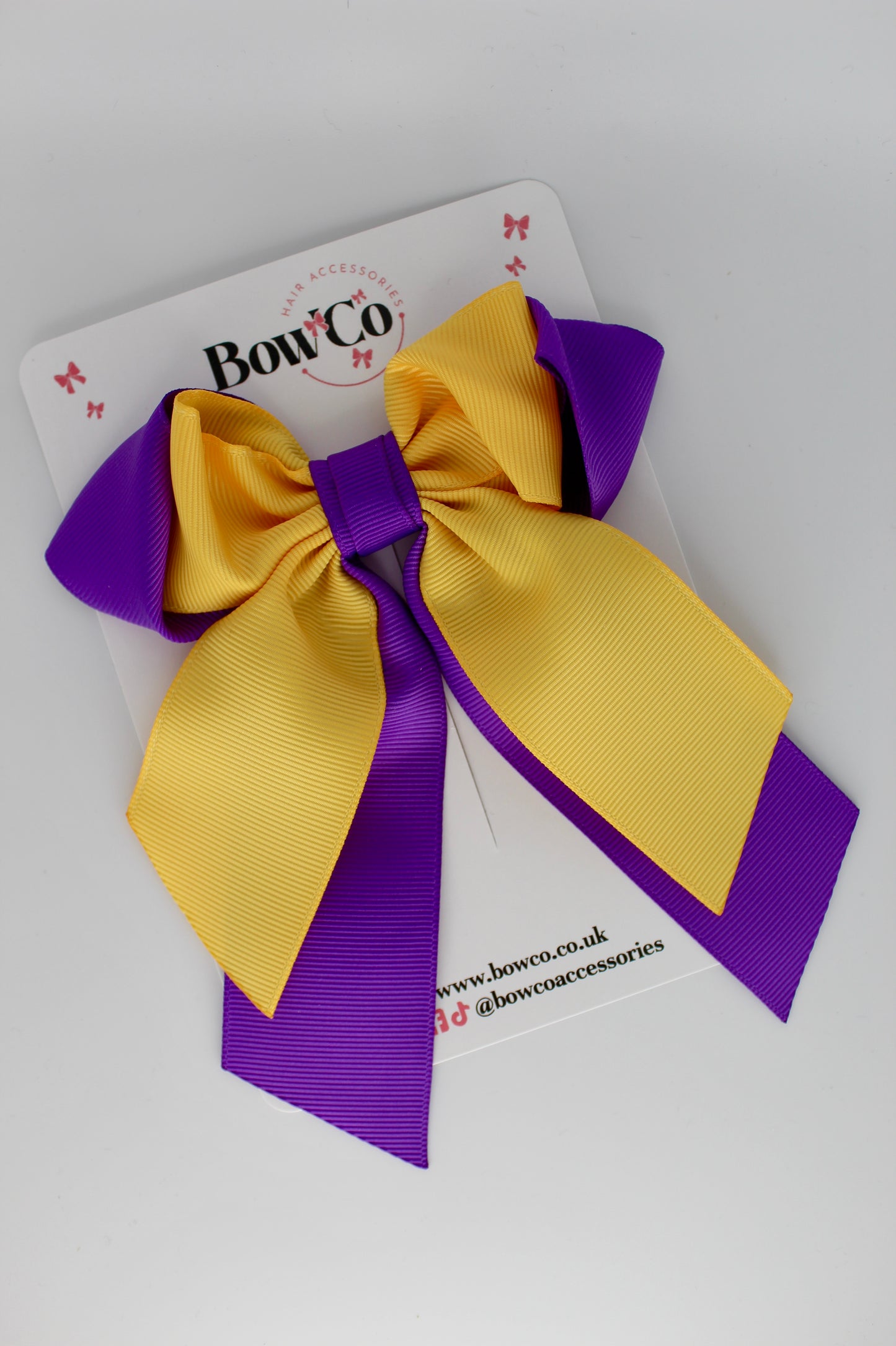 Layer Loop Tail Hair Bow - Clip - Purple and Yellow Gold