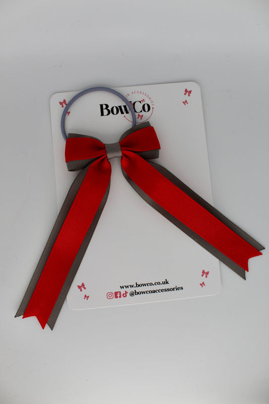 Tuxedo Tails Bow - Elastic - Red and Metal Grey