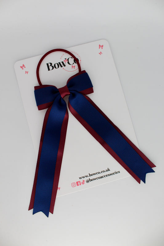 Tuxedo Tails Bow - Elastic - Navy Blue and Burgundy