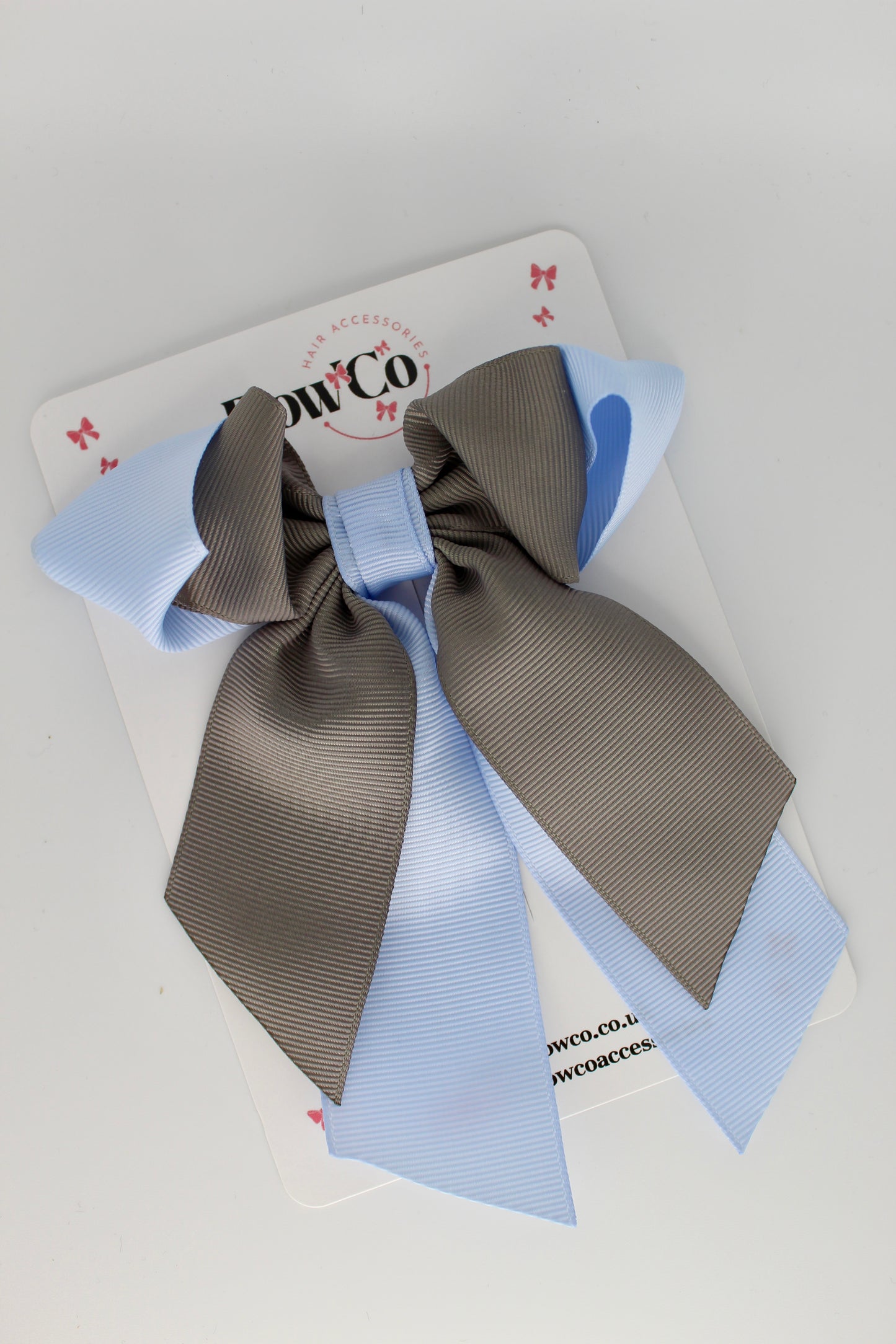 Layer Loop Tail Hair Bow - Clip - Bluebell and Metal Grey