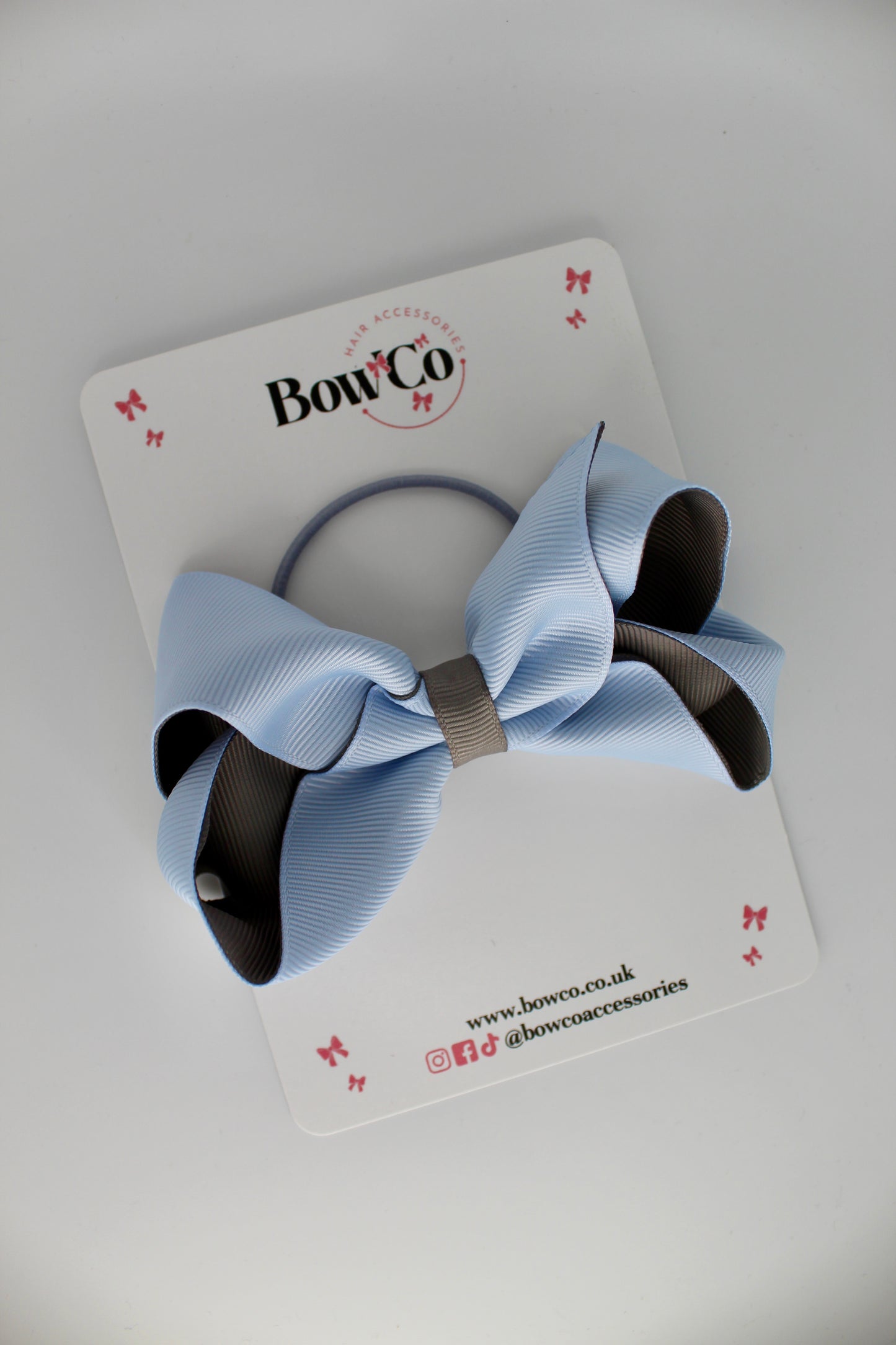 4 Inch Loop Bow - Elastic - Bluebell and Metal Grey