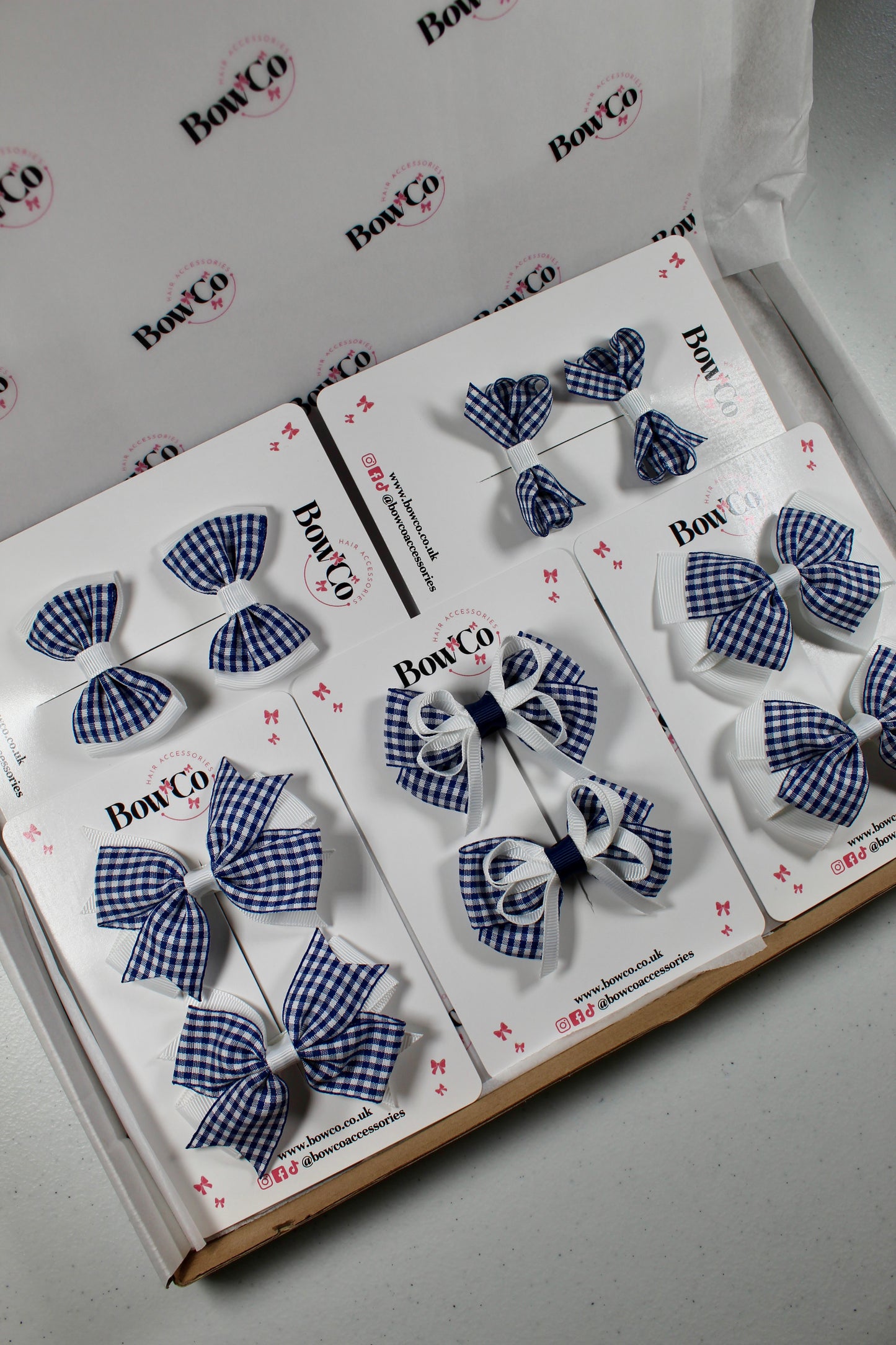 Navy Blue Gingham School Bow Bundle – Small/Medium - Clip