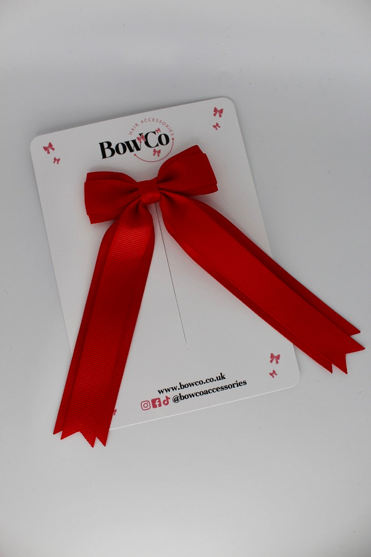 Tuxedo Tails School Hair Bow – Clip - Red